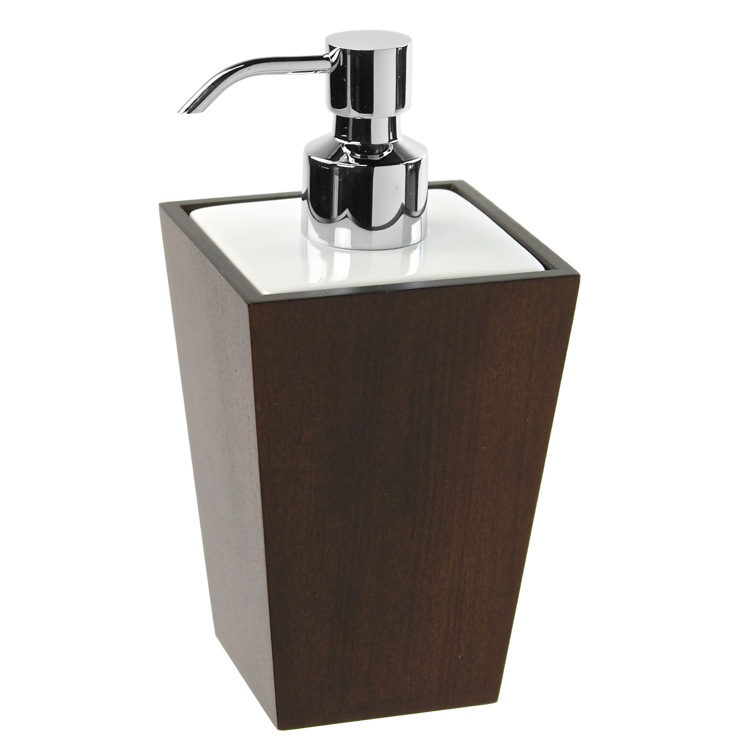 Soap Dispenser, Gedy 1581-31, Square Tanganika Wood Soap Dispenser